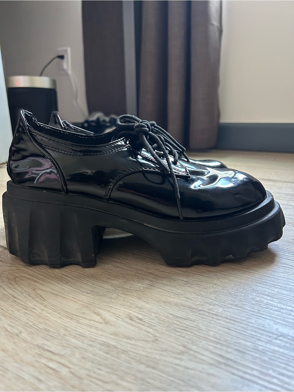Black Patent Lace-Up Platform Oxfords